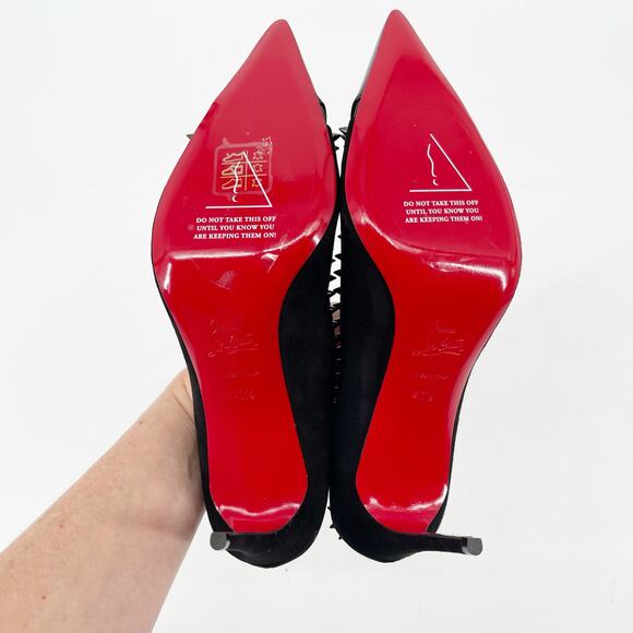 Christian Louboutin Duvette Spikes 85 Black Leather Pointed Toe Pumps EU 40.5 - Picture 10 of 11